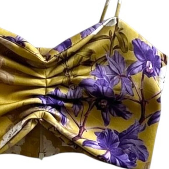 Eugenia Fernández Viena Orquídea Floral Crop Top Yellow Purple Resort M - Picture 5 of 9
